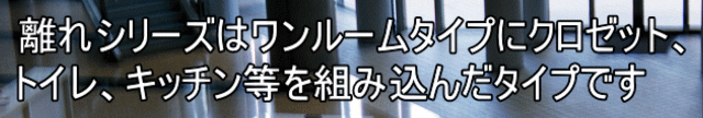 離れシリーズはワンルームタイプにクロゼット、 トイレ、キッチン等を組み込んだタイプです